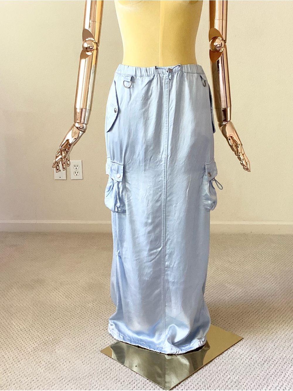 Coperni Light Blue Silk Cargo Maxi Skirt SZ 2